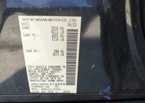 2015 Nissan Altima 2.5/2.5 S/2.5 Sl/2.5 Sv from USA, damaged, VIN 1N4AL3AP5FC459899